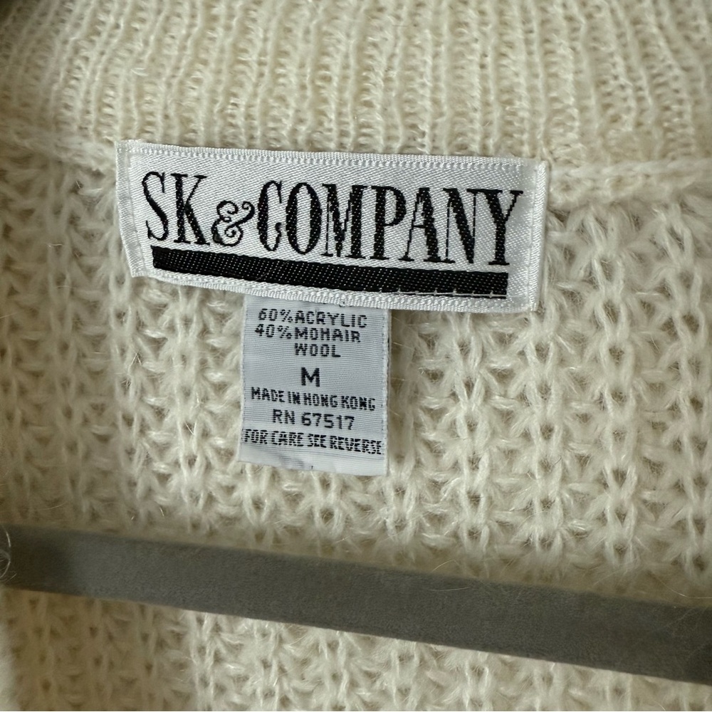 Vintage SK Company Mohair Wool Knit Cream‎ Cropped Classic Preppy Sweater Medium - Picture 5 of 5